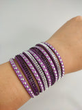 Faux Leather Wrap Wristband Cuff - Crystal Rhinestone Bracelet mixed color