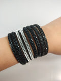 Faux Leather Wrap Wristband Cuff - Crystal Rhinestone Bracelet mixed colo4