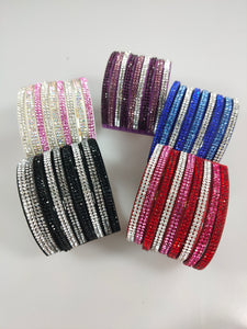 Faux Leather Wrap Wristband Cuff - Crystal Rhinestone Bracelet mixed color