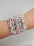 Faux Leather Wrap Wristband Cuff - Crystal Rhinestone Bracelet mixed color