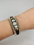 Faux Leather Wrap Wristband Cuff - Crystal Rhinestone Bracelet with magnet