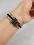 Faux Leather Wrap Wristband Cuff - Crystal Rhinestone Bracelet with magnet