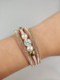 Faux Leather Wrap Wristband Cuff - Crystal Rhinestone Bracelet with magnet