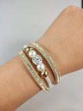 Faux Leather Wrap Wristband Cuff - Crystal Rhinestone Bracelet with magnet