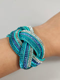 Faux Leather Wrap Wristband Cuff - Crystal Rhinestone Bracelet mixed color