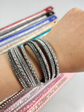 Faux Leather Wrap Wristband Cuff - Crystal Rhinestone Bracelet and choker mixed color