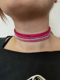 Faux Leather Wrap Wristband Cuff - Crystal Rhinestone Bracelet and choker mixed color