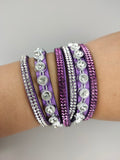 Faux Leather Wrap Wristband Cuff - Crystal Rhinestone Bracelet and choker