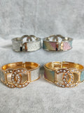 Gold Clamp Contrast Glitter Bangle (BAB109)