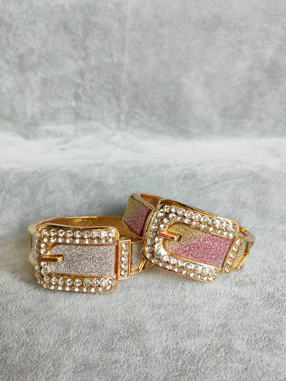 Gold Clamp Contrast Glitter Bangle (BAB107)