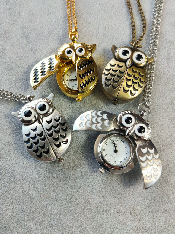 Pocket Watch Necklace Owl mixed color